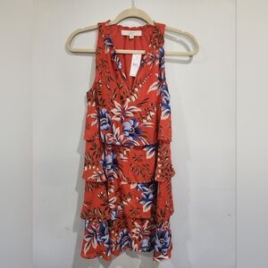 NWT LOFT Coral and Blue Floral Ruffle Dress